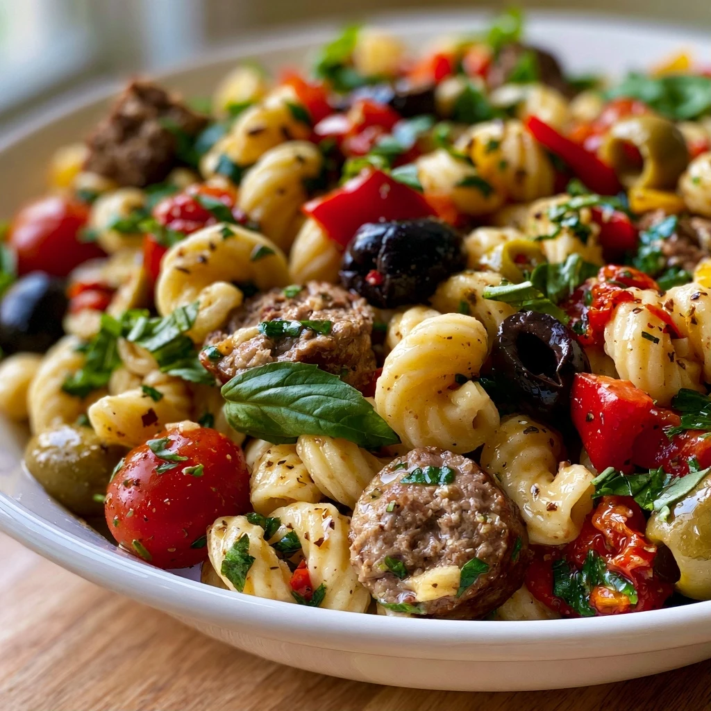 Mediterraner Nudelsalat mit Rinderfleischwurst