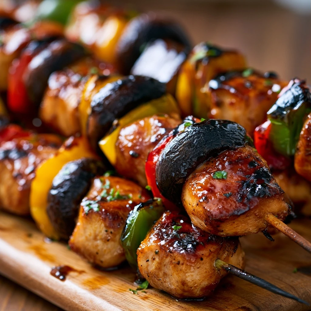 Miso-Teriyaki Hähnchen Spieße mit Shiitake