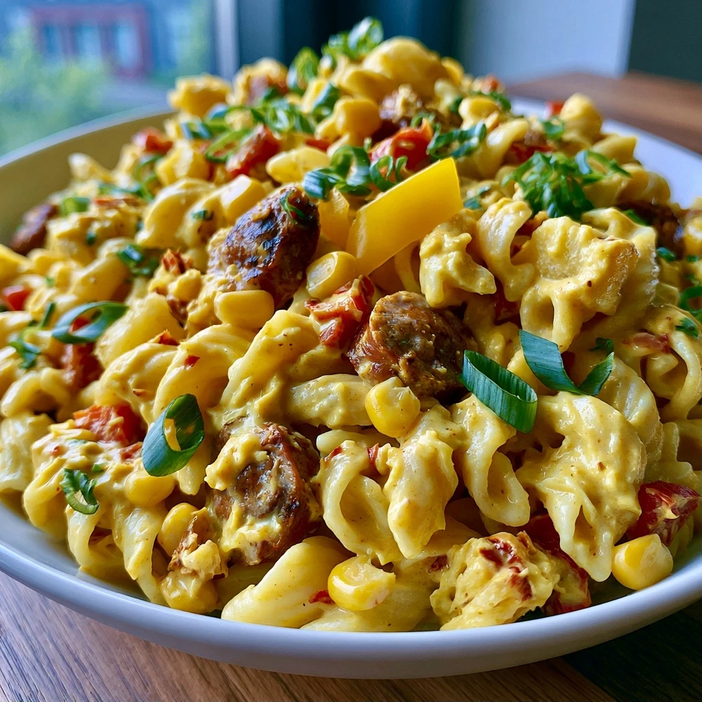 Nudelsalat 'Curry-Ananas' mit Geflügelfleischwurst