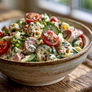 Nudelsalat 'Gartenkräuter' mit Geflügelfleischwurst