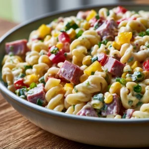 Nudelsalat mit Rinder-Fleischwurst und Paprika