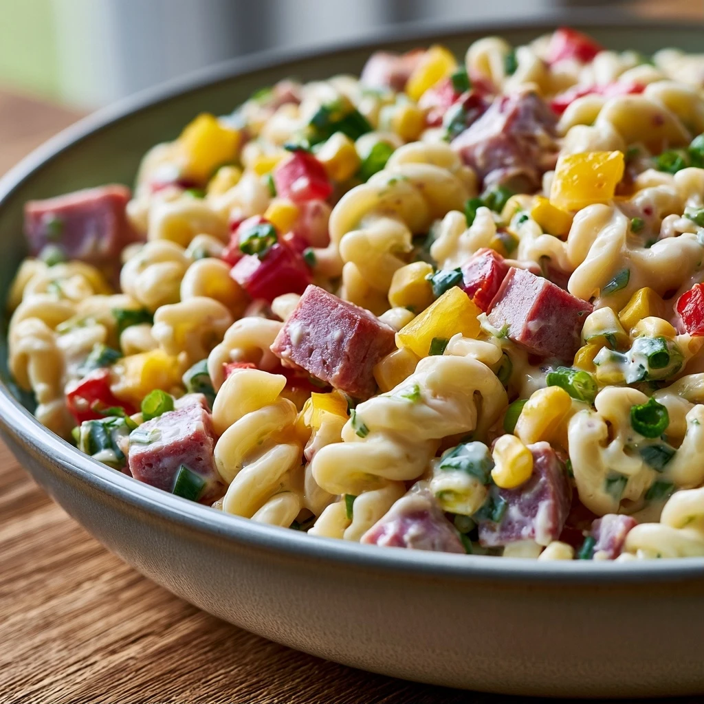 Nudelsalat mit Rinder-Fleischwurst und Paprika