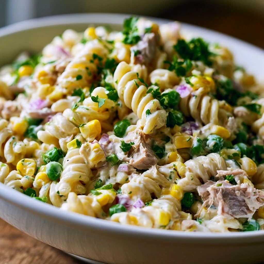 Nudelsalat mit Thunfisch und Ei