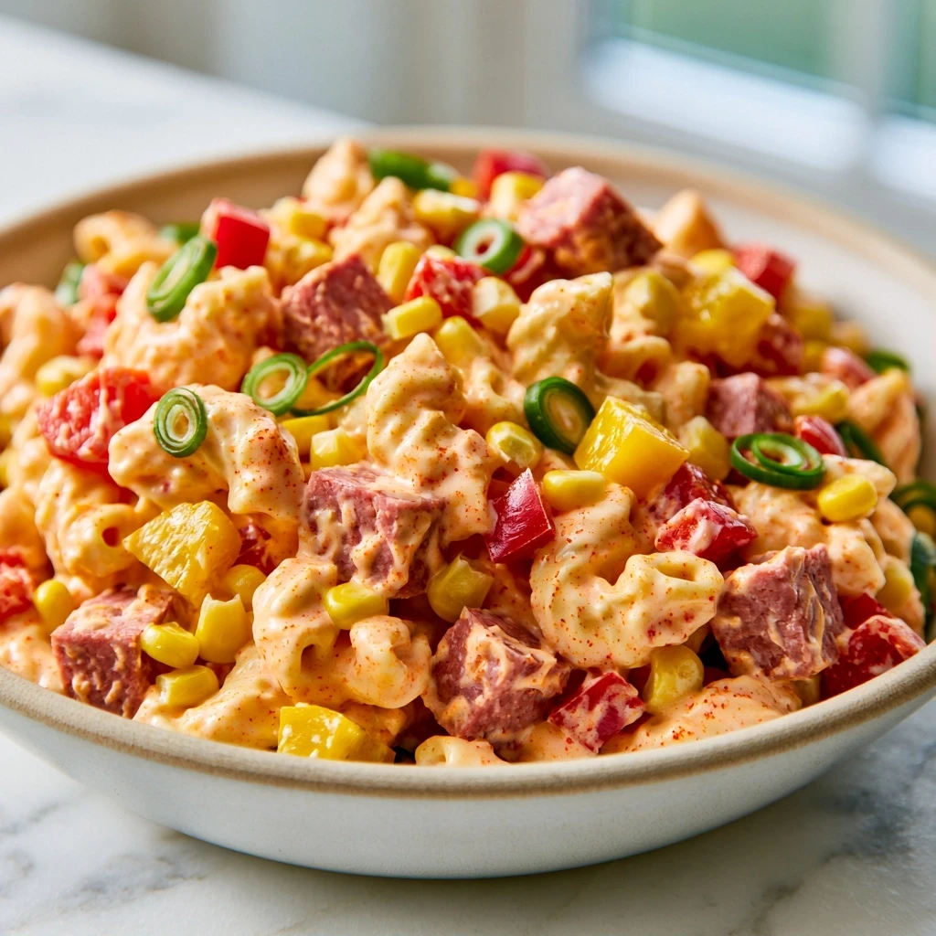 Nudelsalat 'Paprika-Mais' mit Rinderfleischwurst