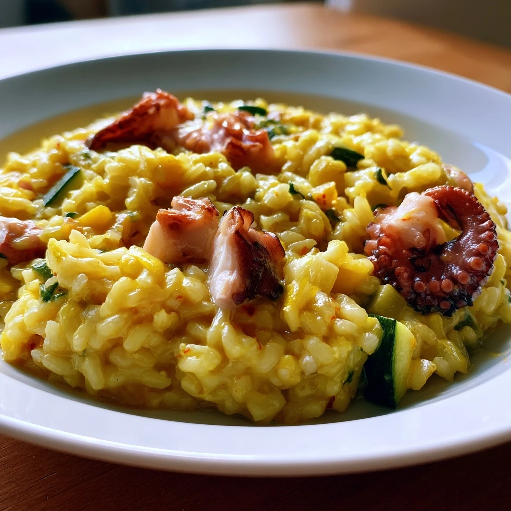 Oktopus-Risotto mit Safran und Zucchini