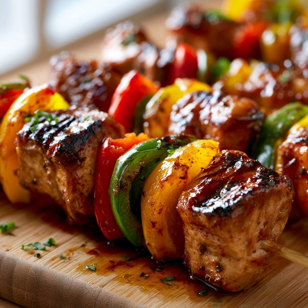 Orangen-Ingwer Teriyaki Hähnchen Spieße mit Paprika