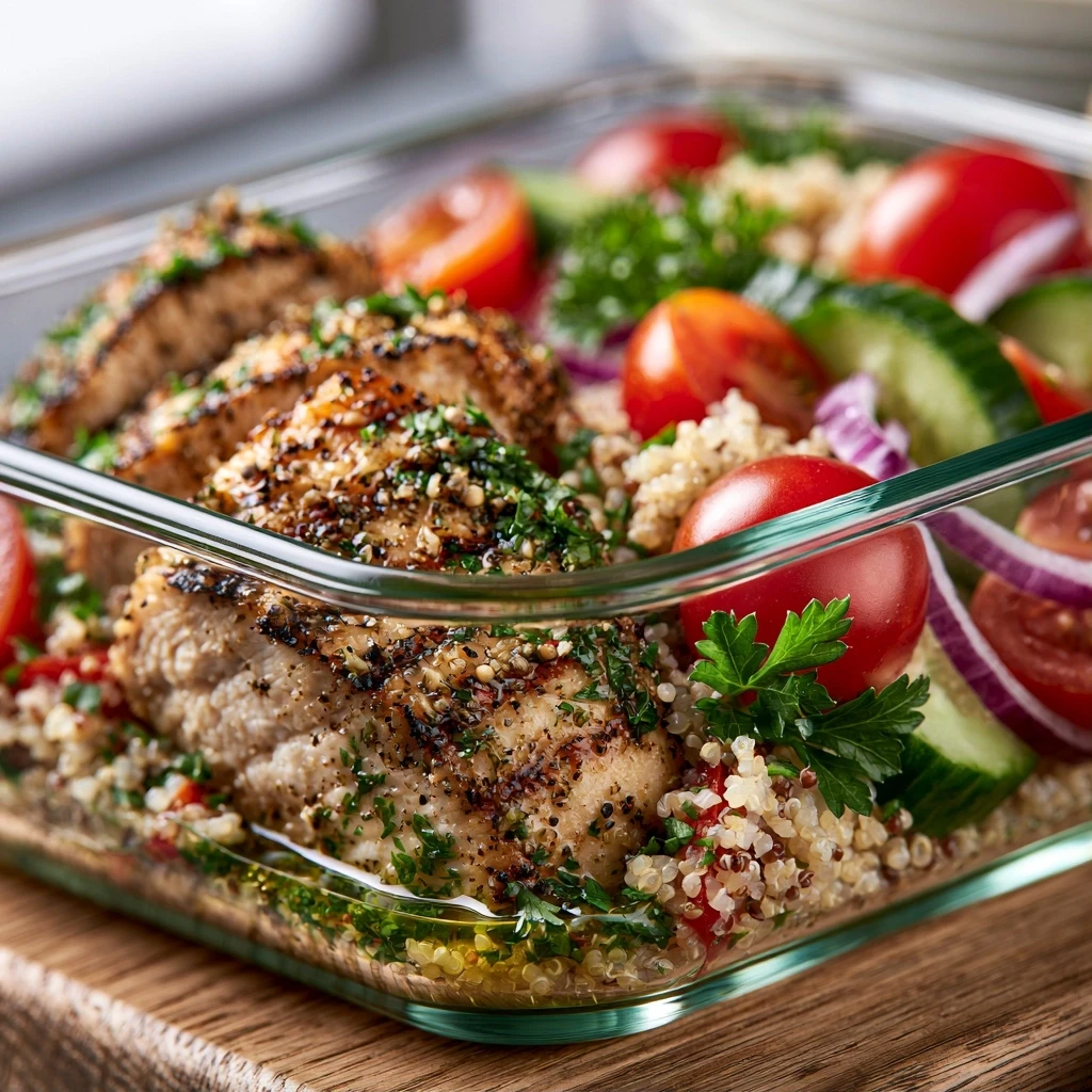 Quinoa-Hähnchen-Salat mit mediterranem Dressing