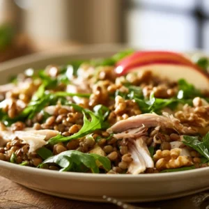 Räucherhähnchen-Linsen-Salat mit Walnüssen und Apfel