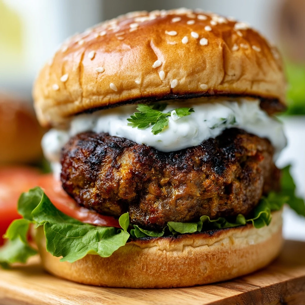 Rindfleisch-Curry Köfte Burger mit Raita-Sauce
