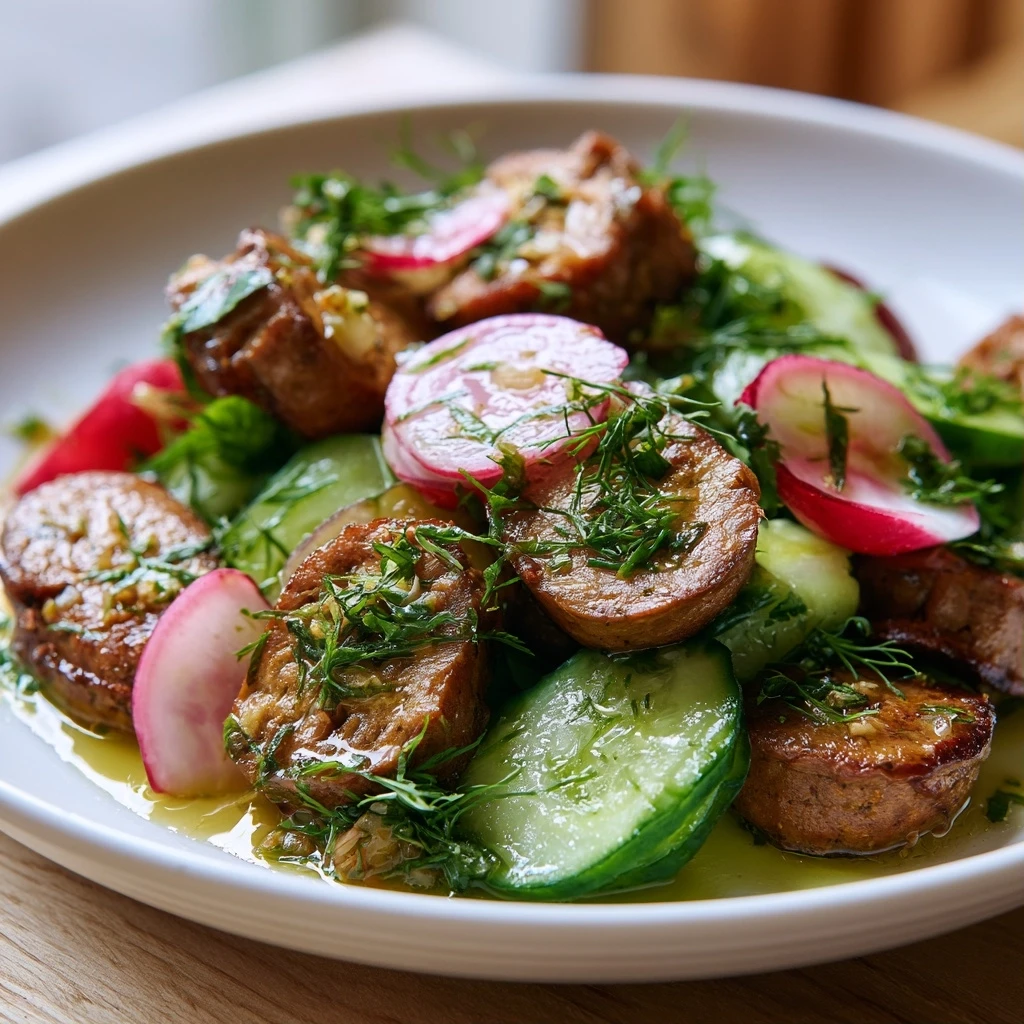 Seitan-Kräuter-Wurstsalat (Vegetarisch)