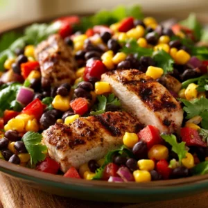 Südwestlicher Hähnchensalat mit schwarzen Bohnen und Mais