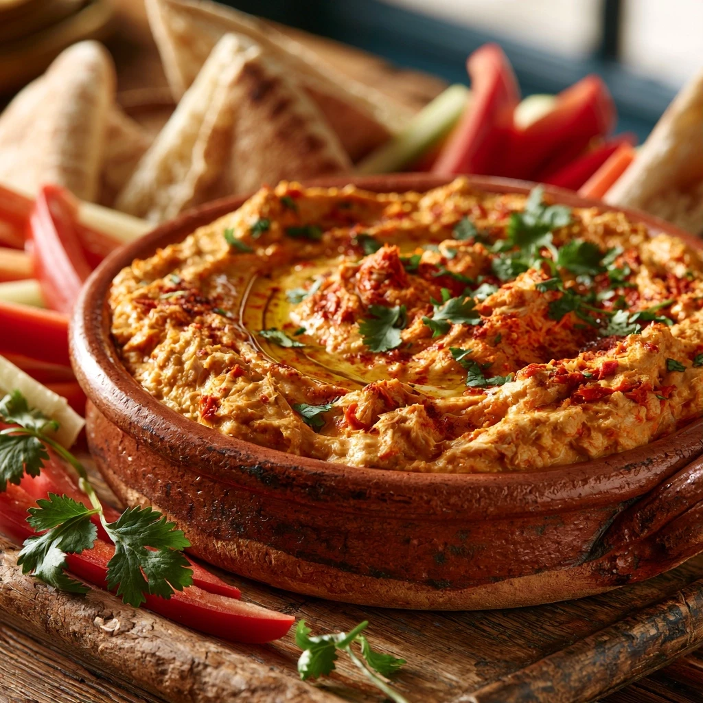 Thunfisch-Hummus-Dip mit gerösteter Paprika