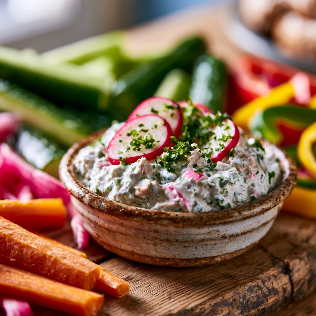 Thunfisch-Kräuter-Quark-Dip mit Radieschen