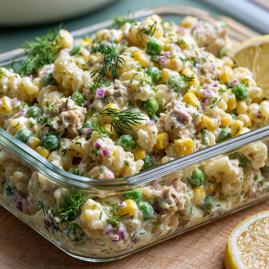 Thunfisch-Nudel-Salat mit Dill und Zitrone