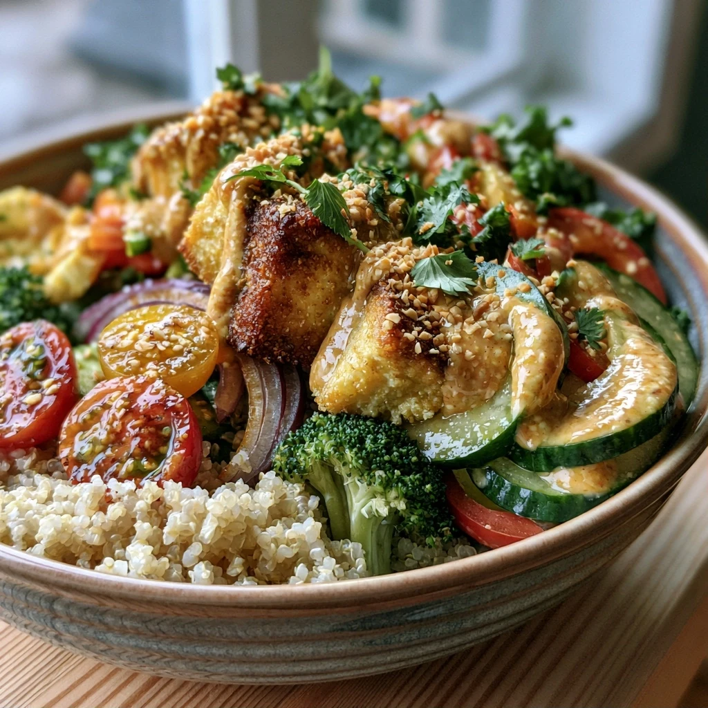 Tofu-Buddha-Bowl mit Erdnuss-Dressing