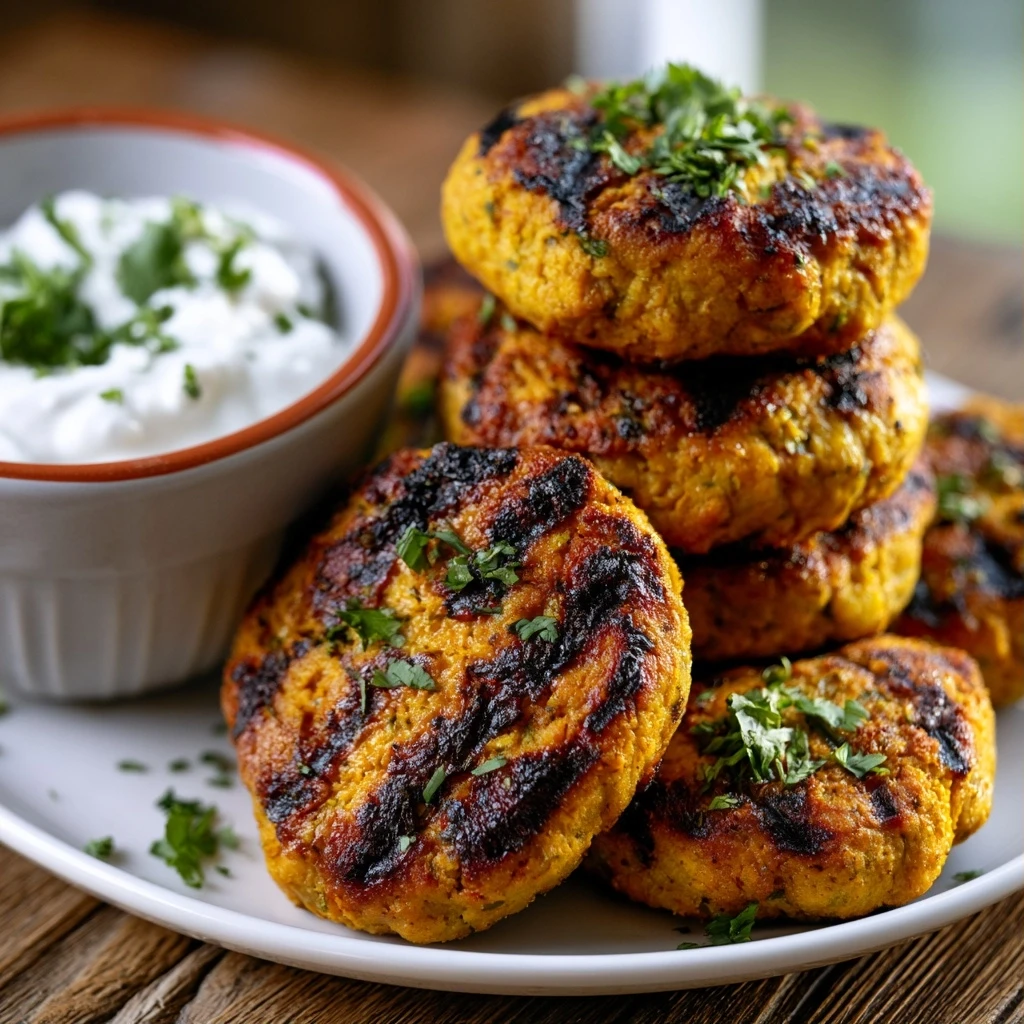 Vegetarische Kichererbsen-Curry Köfte mit Kokos-Joghurt-Dip