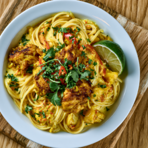 Hähnchen-Mango-Chili-Pasta mit Kokosmilch