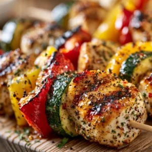 Zarte Hähnchenspieße mit Paprika und Zucchini