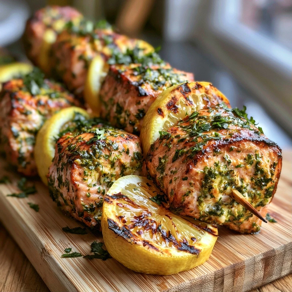 Zitronen-Kräuter Lachs-Spieße